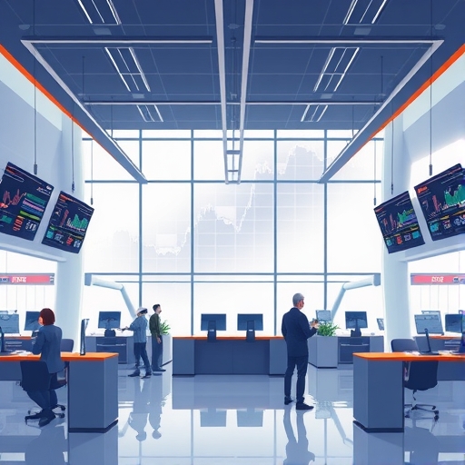 An illustration of a trading floor.
