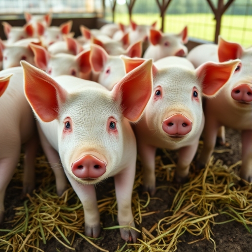 Pigs in a farm setting.