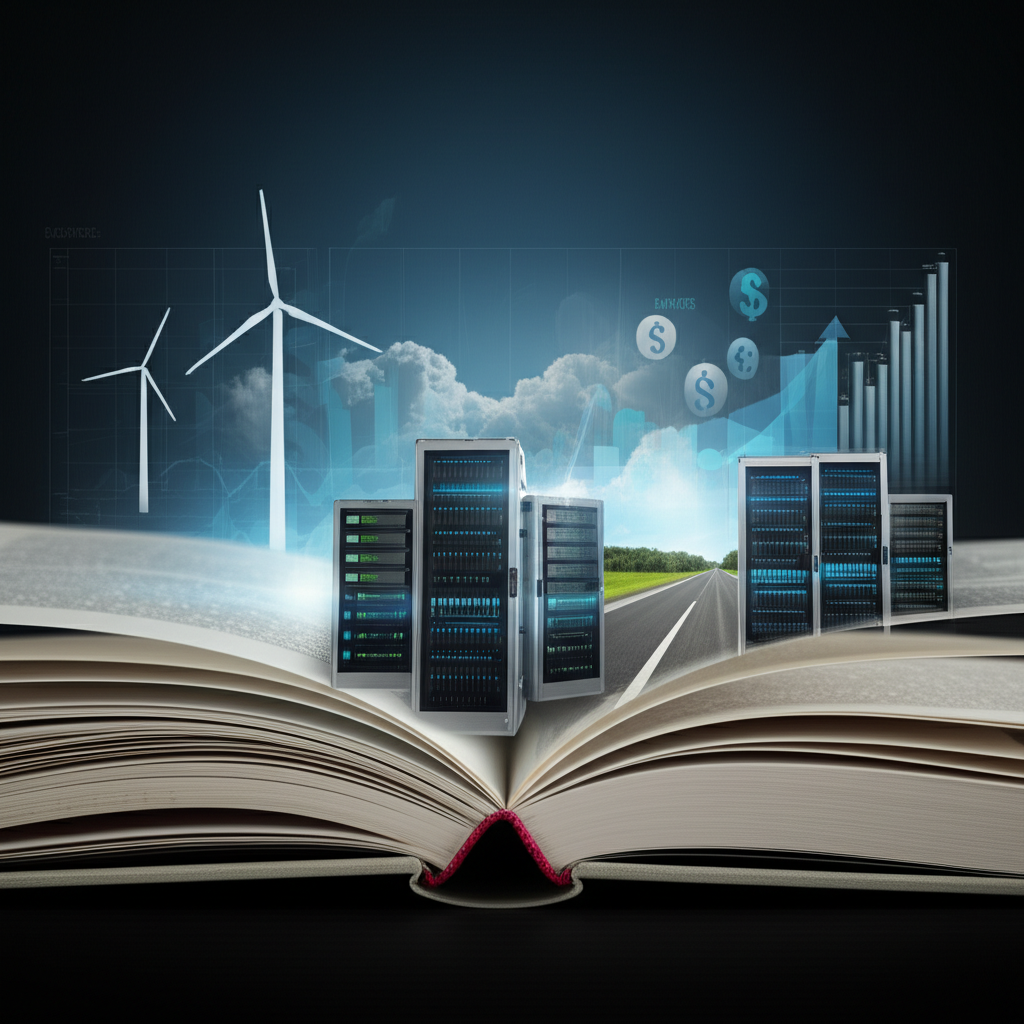 Financial guidebook opening to reveal infrastructure assets, charts, and investment symbols representing strategic insights