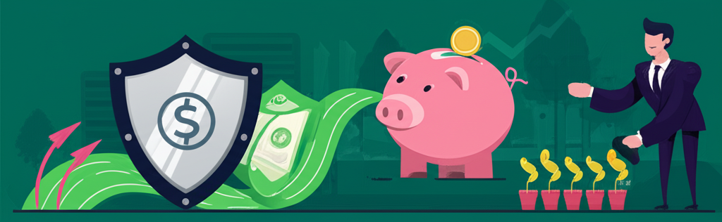 Visual representation of high-yield bond ETF benefits: income flow, risk protection, trading ease, and professional management