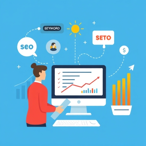 A person planning SEO keywords on a computer.