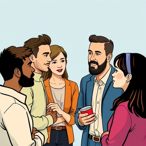Illustration of talking people, representing AI conversation.