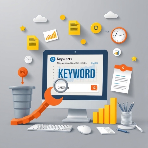 A person using a laptop with keyword research tools displayed.