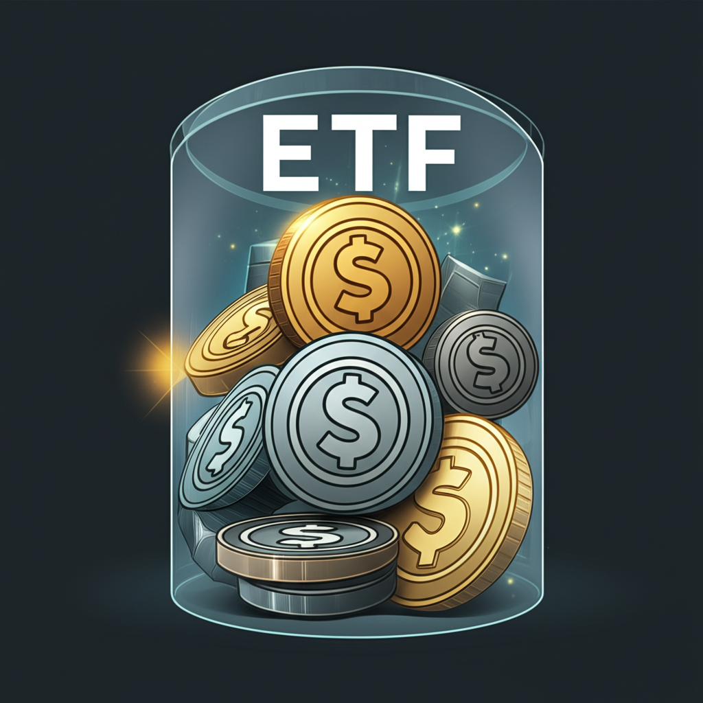 Illustration of a diverse portfolio of high-yield bonds bundled in an ETF, representing income potential and diversification
