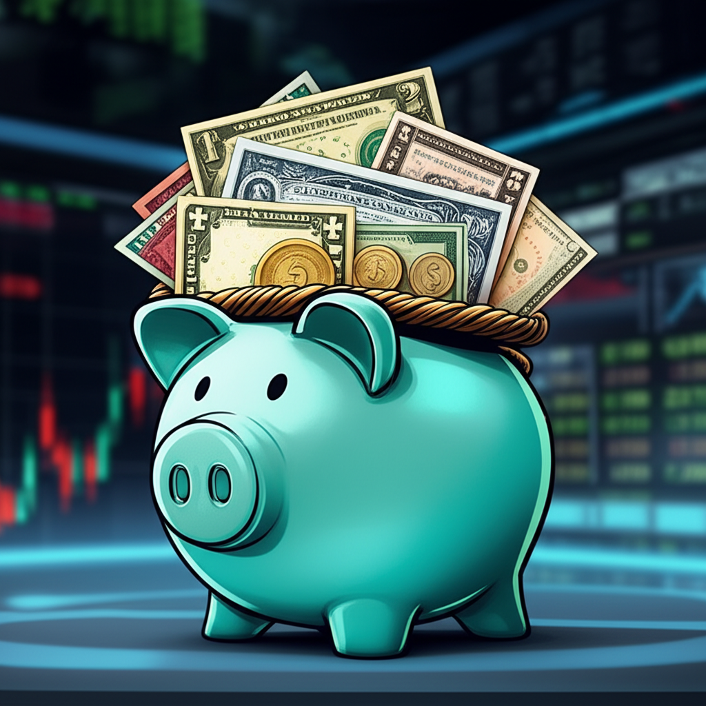 Stylized illustration of a fund holding a basket of U.S. Treasury bonds, notes, and bills, actively trading on an exchange to represent diversification and market liquidity