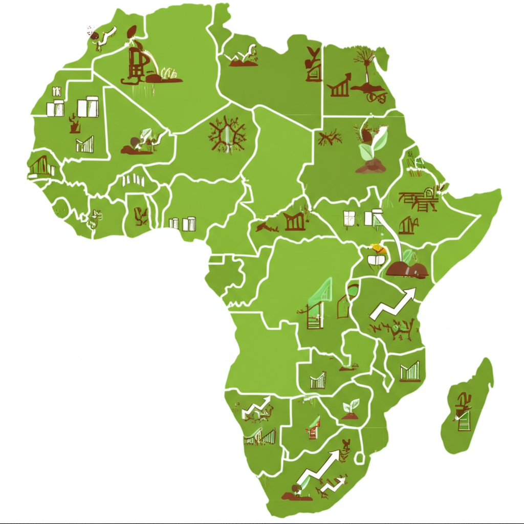 Africa map with growth icons
