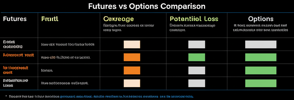 Visual comparison chart of futures versus options key features for US traders