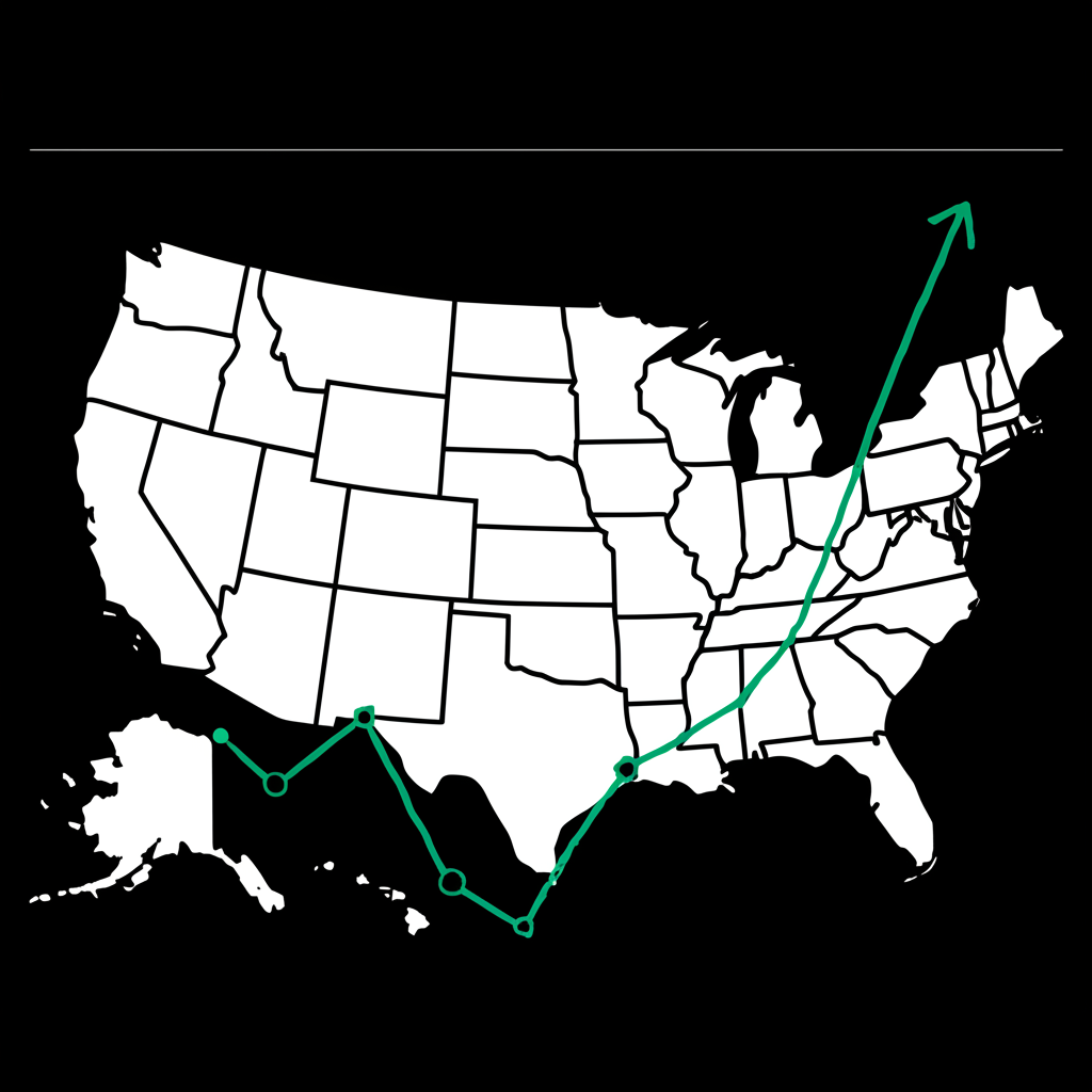 United States map with upward-trending investment chart overlay, highlighting growing capital inflows into medical technology