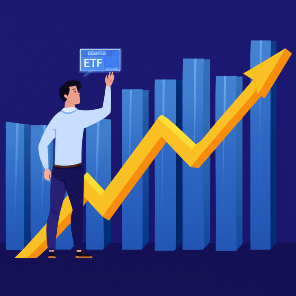 Investor reviewing a crypto ETF performance chart on a digital screen