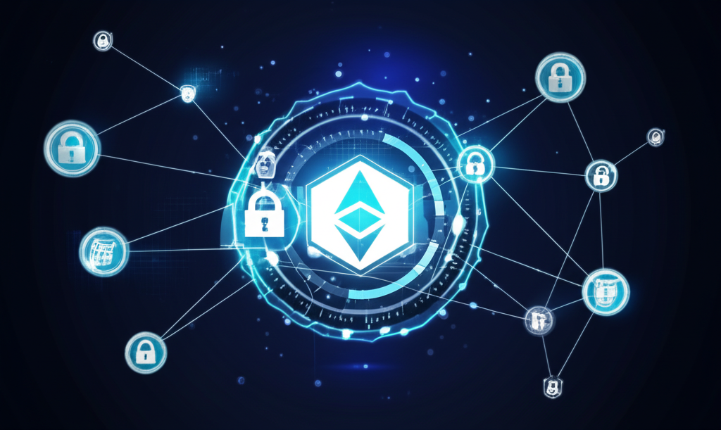 Illustration of staking cryptocurrency to secure blockchain networks