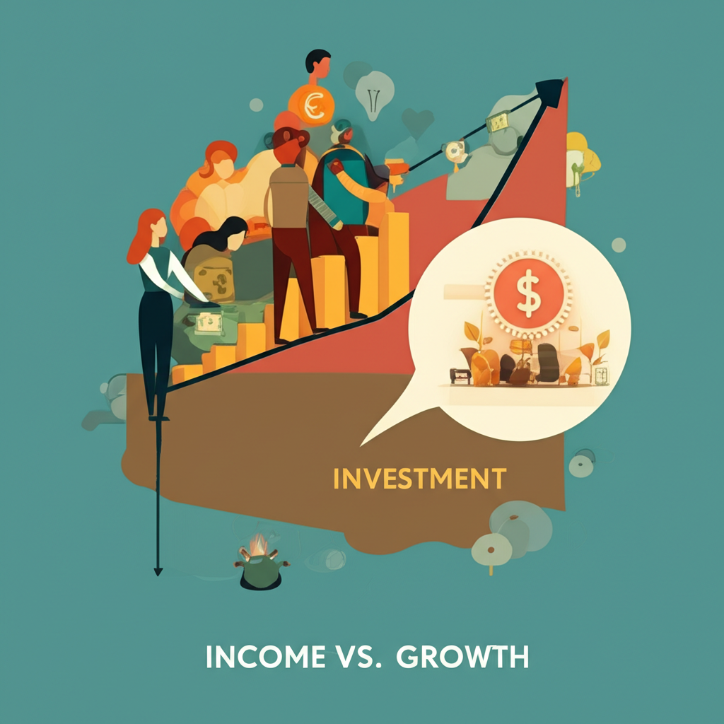 Illustration comparing steady income from dividends against dynamic growth in stock value for US investors