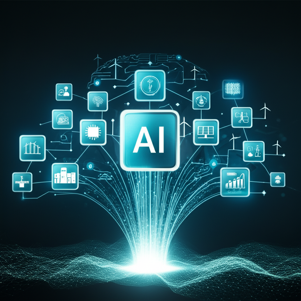 Illustration of AI and clean energy themes in a diversified investor portfolio