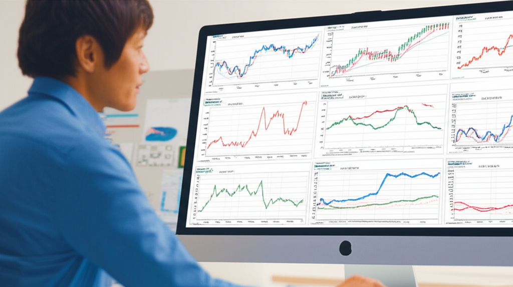 Investor analyzing robotics sector growth charts on digital dashboard