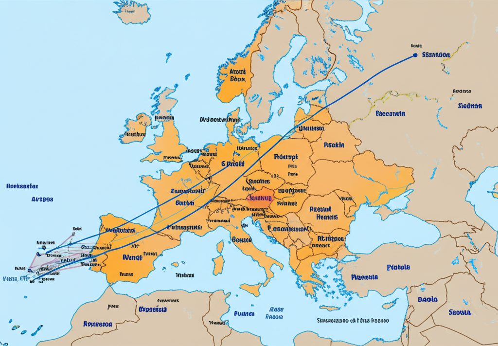 Growth charts overlaid on a map of Eastern Europe highlighting economic trends