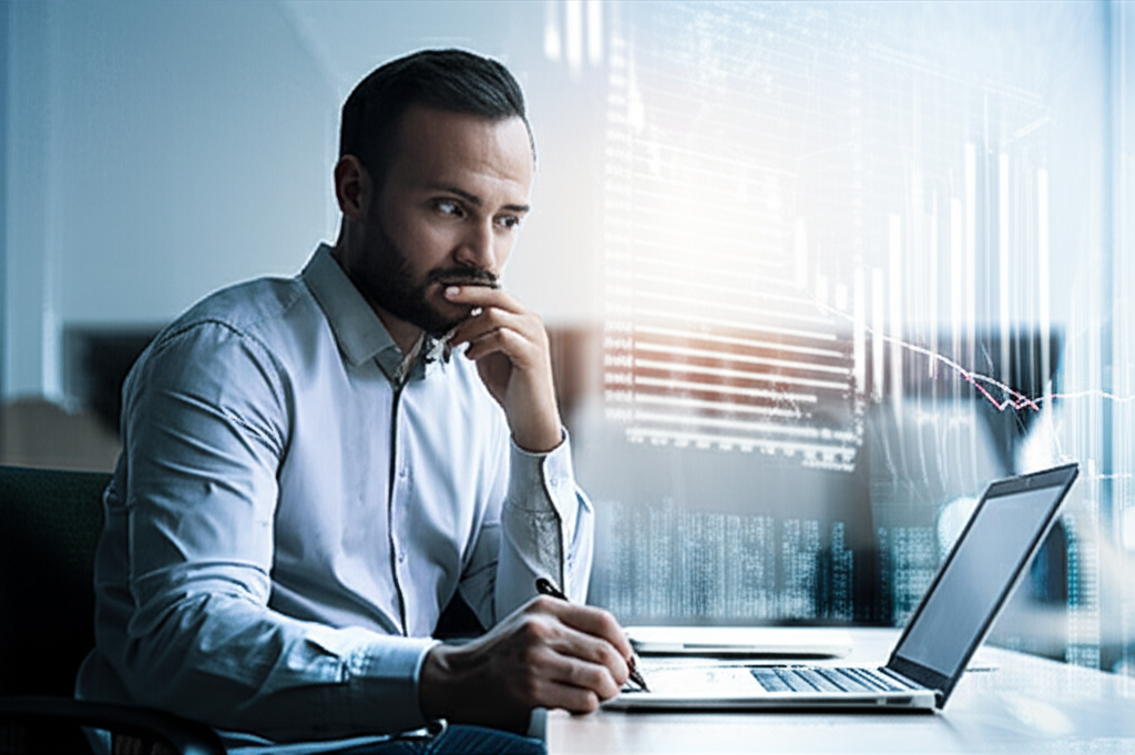 Investor studying bond market trends on a computer screen