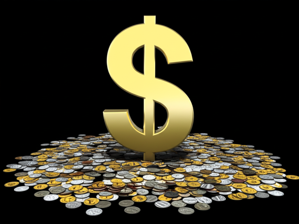 US dollar towering over world map symbolizing global financial dominance