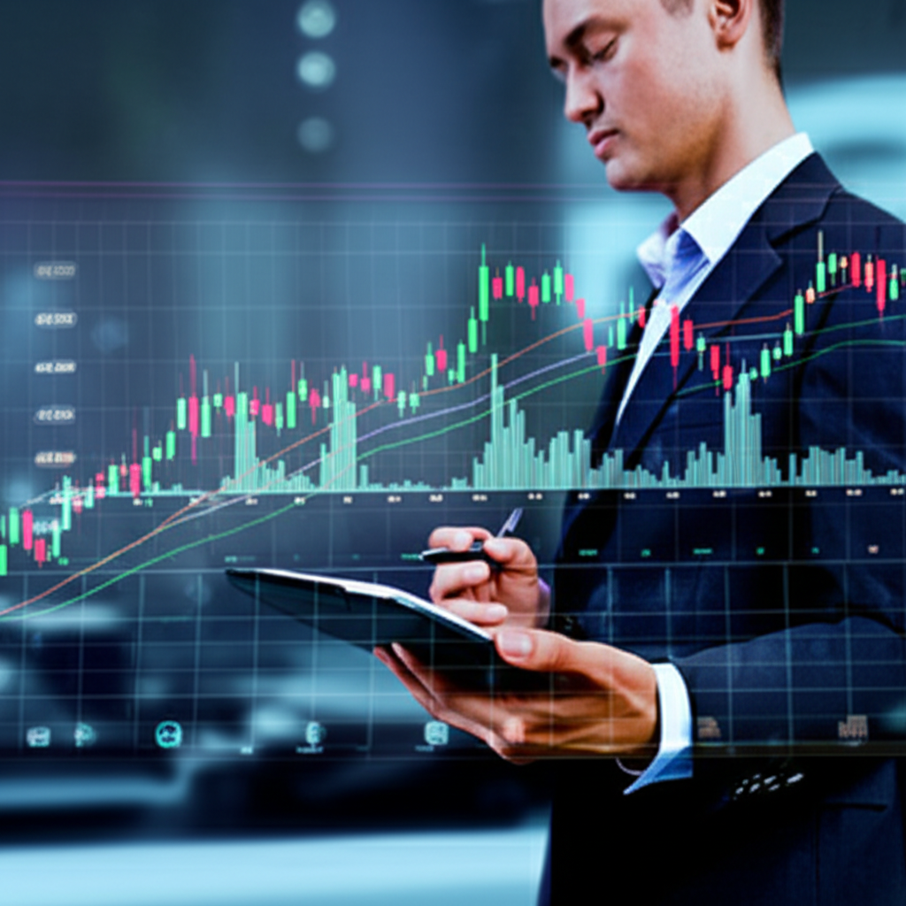 Investor tracking market trends on a digital dashboard