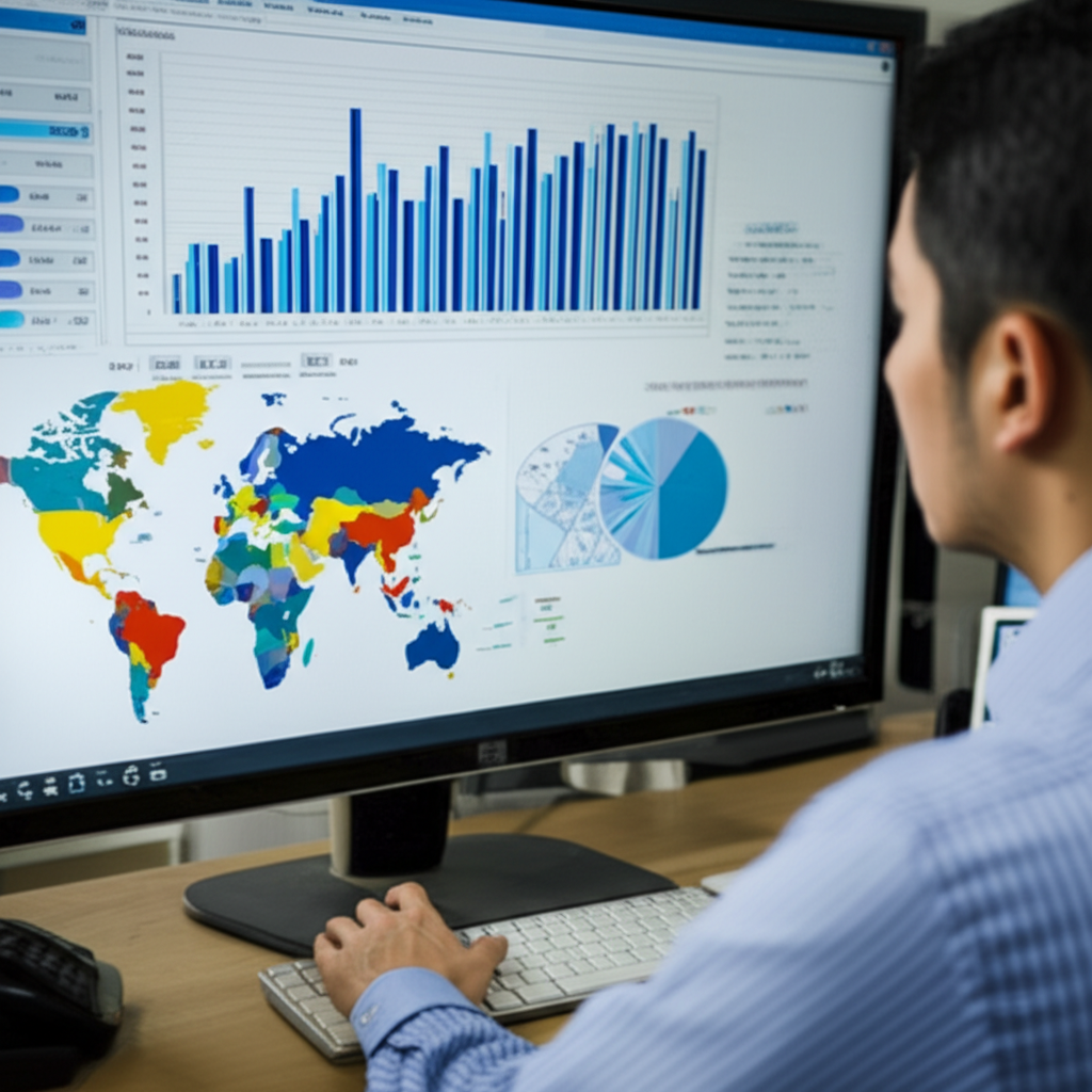 U.S. investor at a desk reviewing global ETF options on a computer screen