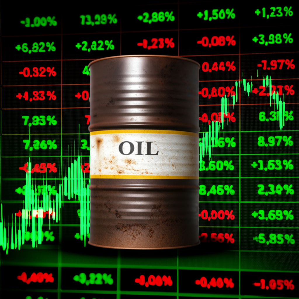 Oil barrel alongside a rising stock market chart, illustrating U.S. market dynamics