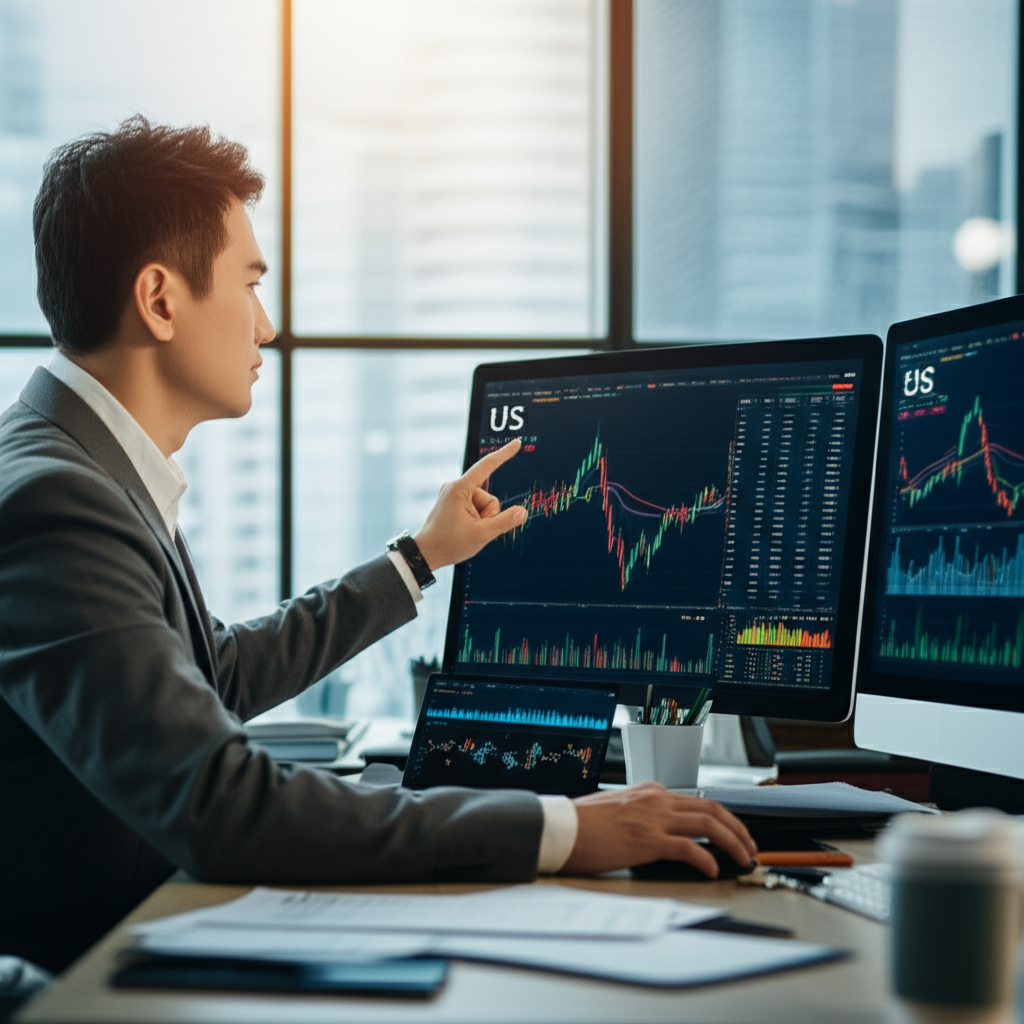 U.S. investor analyzing charts of international markets