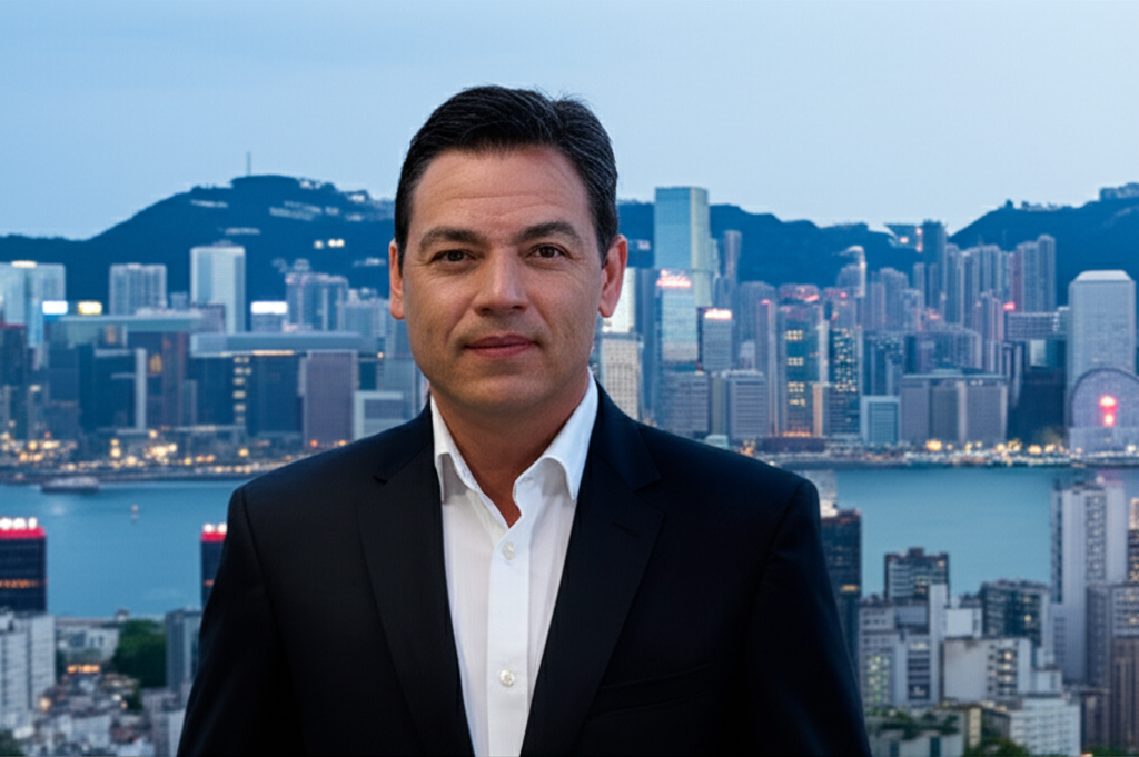 US investor looking at HK skyline