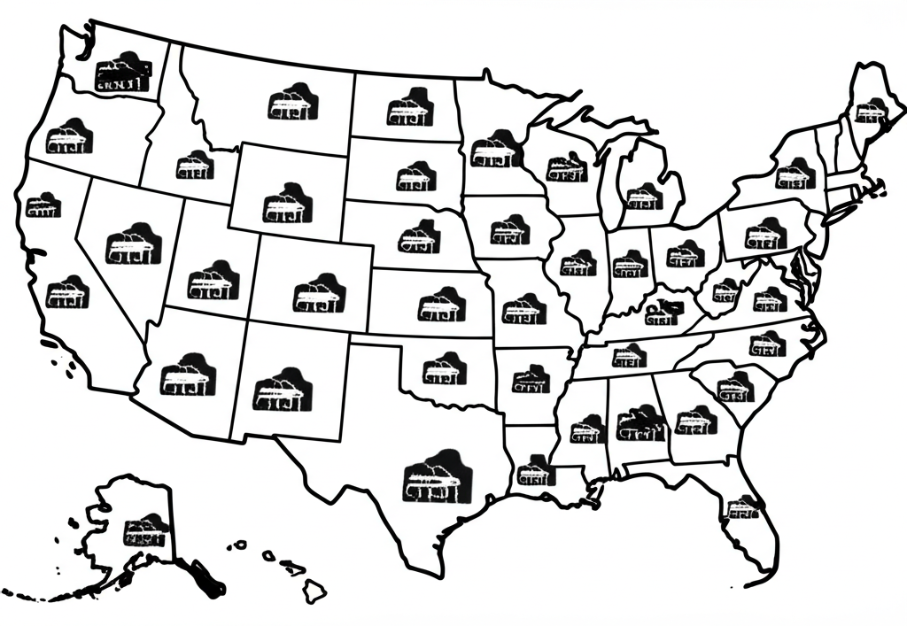 U.S. map highlighting carbon credit programs and symbols across states