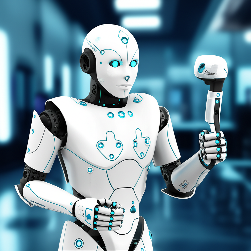 AI-powered robot assisting in a medical procedure, symbolizing innovation in healthcare technology