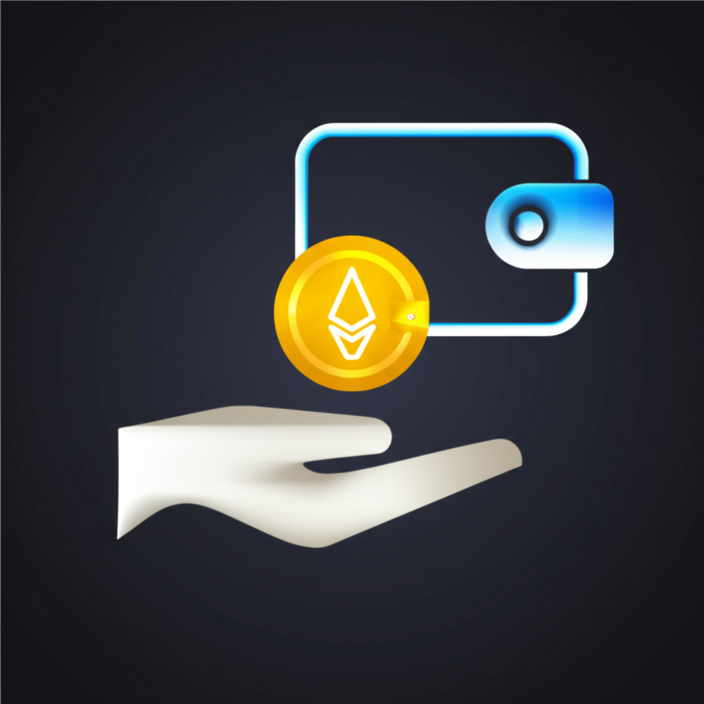 Hand securely holding a cryptocurrency coin beside a digital wallet interface