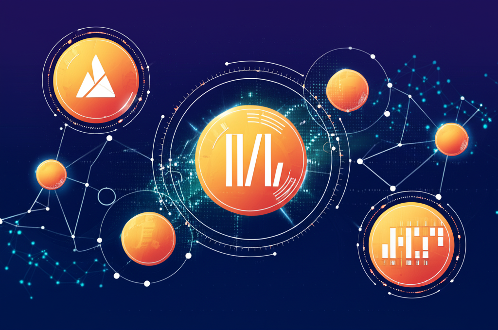 Illustration of tokenized ETFs representing diversified investment baskets on a blockchain network