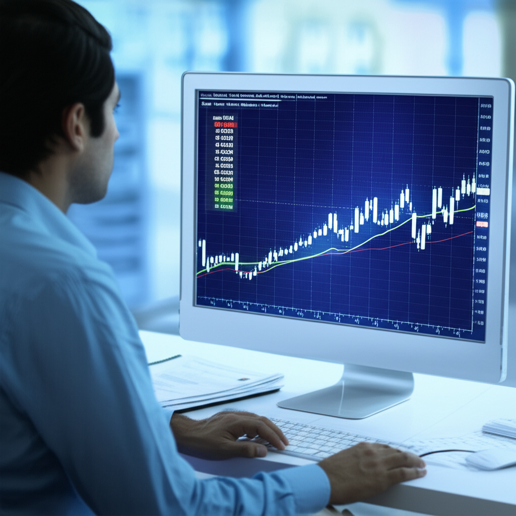 Investor analyzing stock chart on a digital screen