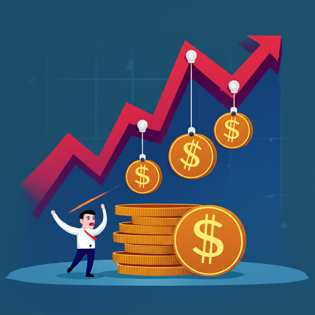 Illustration of an investor shielding assets amid falling prices in a deflationary market