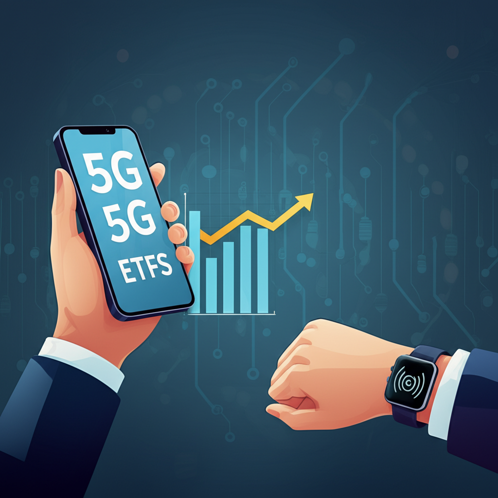 American investor analyzing 5G ETF performance on a digital dashboard