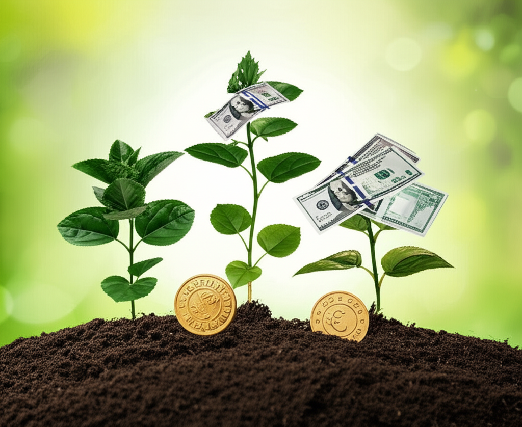 Money growing from diverse ETFs