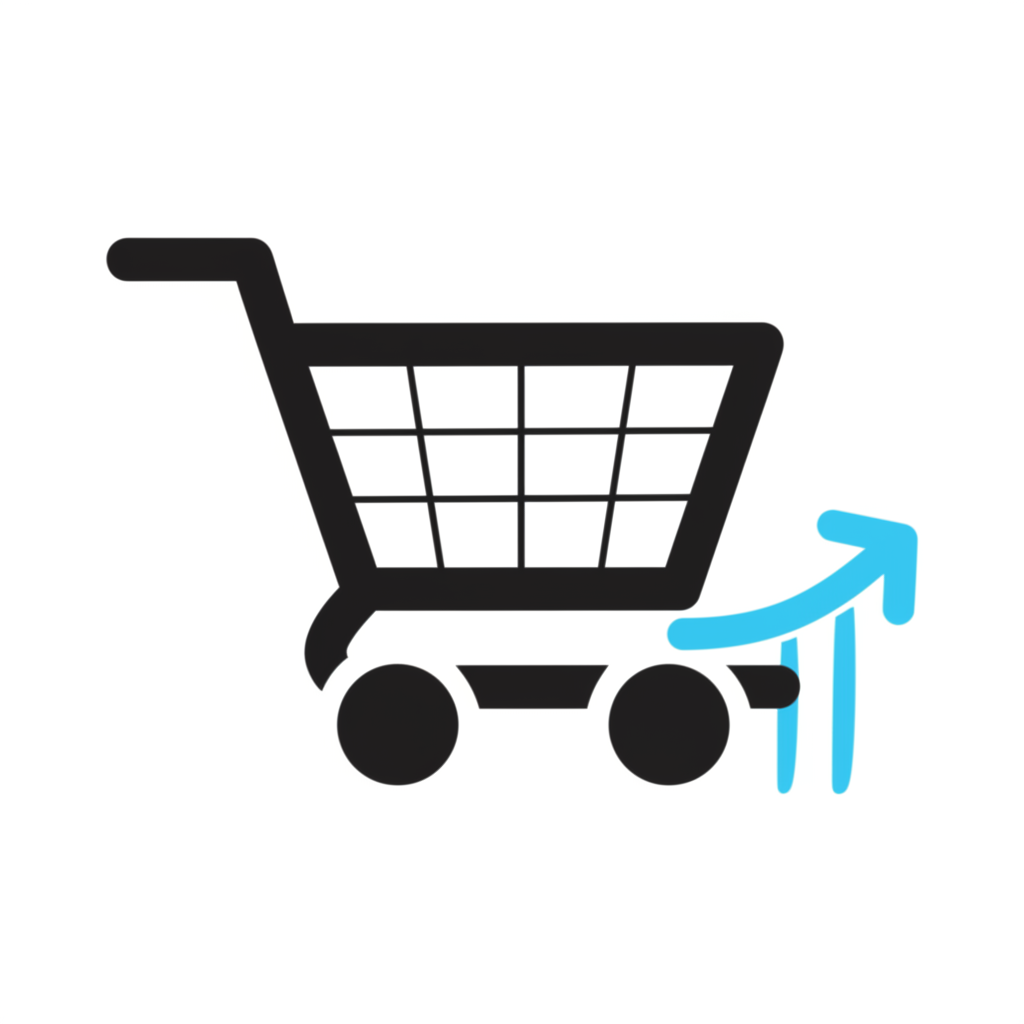 Digital shopping cart with upward growth chart, symbolizing the rise of e-commerce and investment potential
