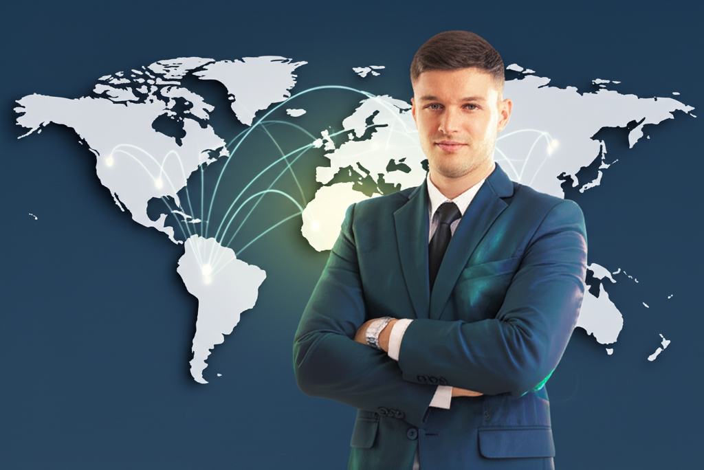 U.S. investor analyzing global portfolio with emerging markets highlighted on a digital dashboard