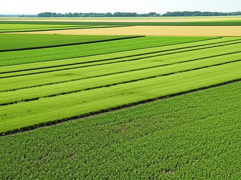 Green fields with diverse crops under a clear sky