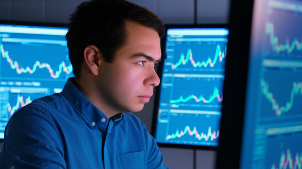 US investor studying crypto market trends on a laptop