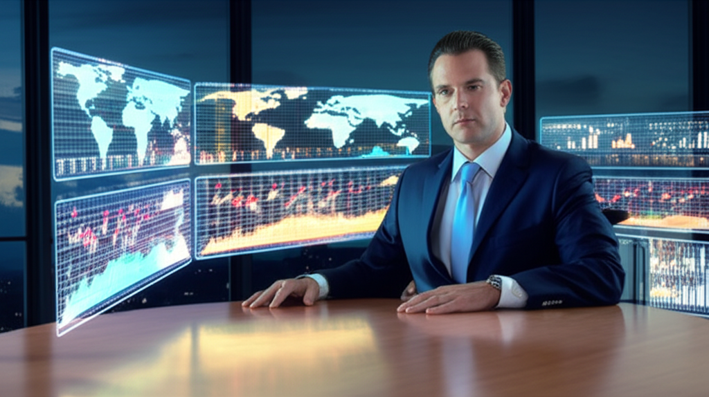 U.S. investor analyzing global market opportunities on a digital dashboard