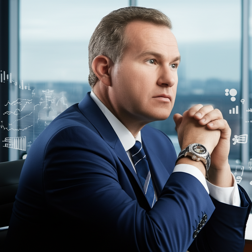 US investor reviewing a diverse portfolio of traditional and alternative assets including art and real estate