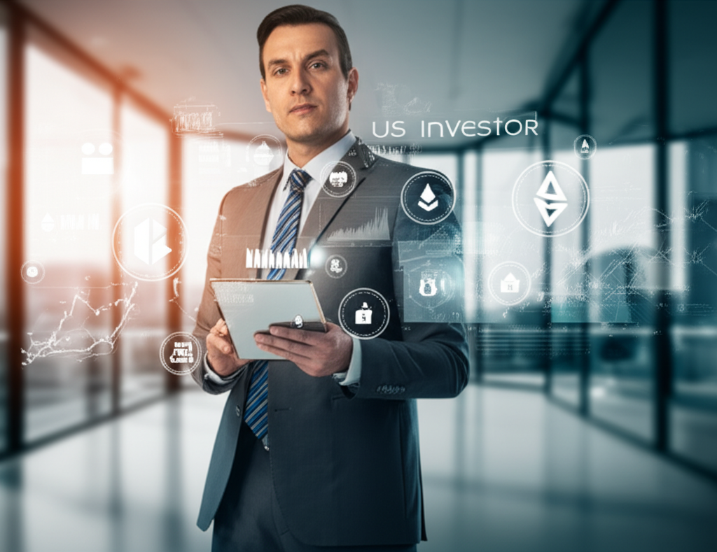 US investor reviewing portfolio of tokenized real assets on a digital platform
