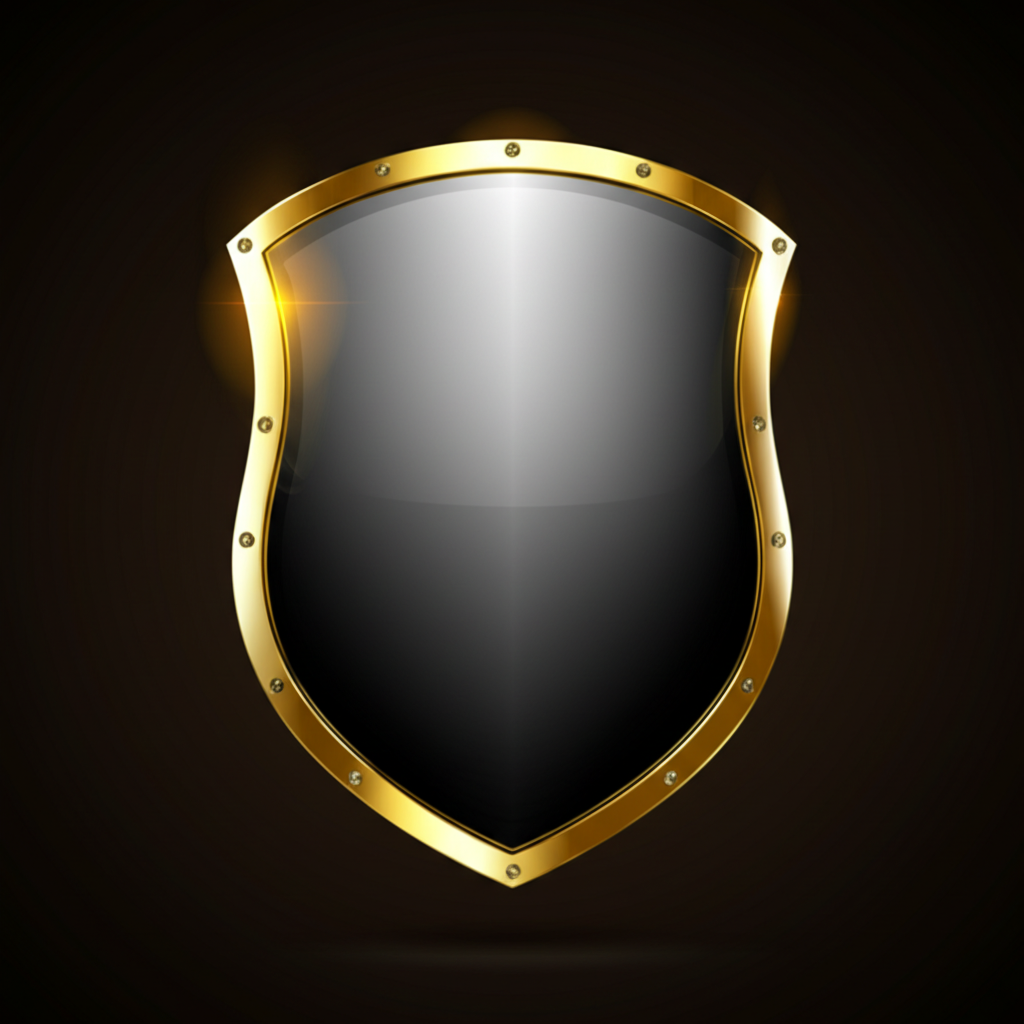Shielded portfolio with glowing gold elements