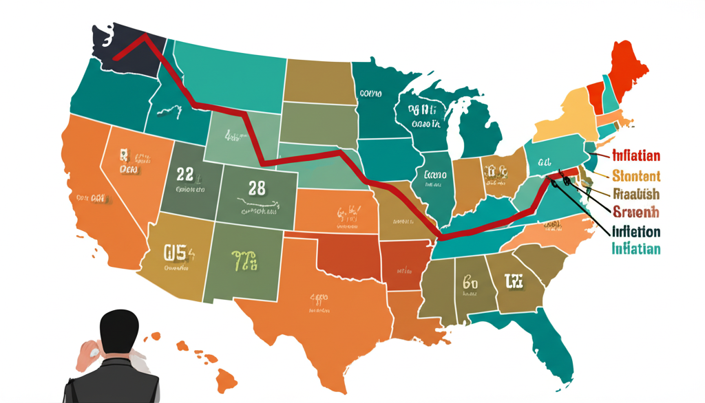 Illustration of stagflation's impact on the US economy, featuring a map of the United States and a concerned investor