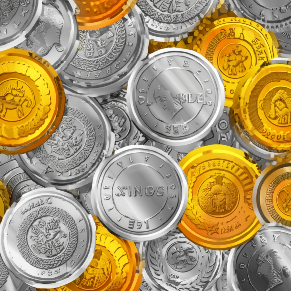 Illustration of gold and silver coins