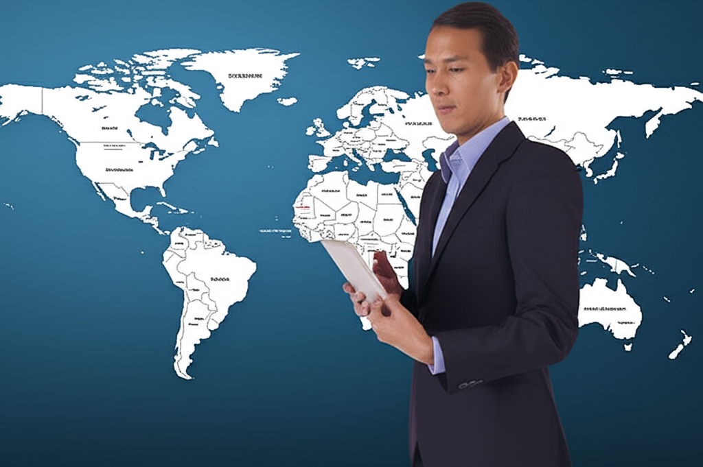 U.S. investor reviewing a global market map for frontier opportunities