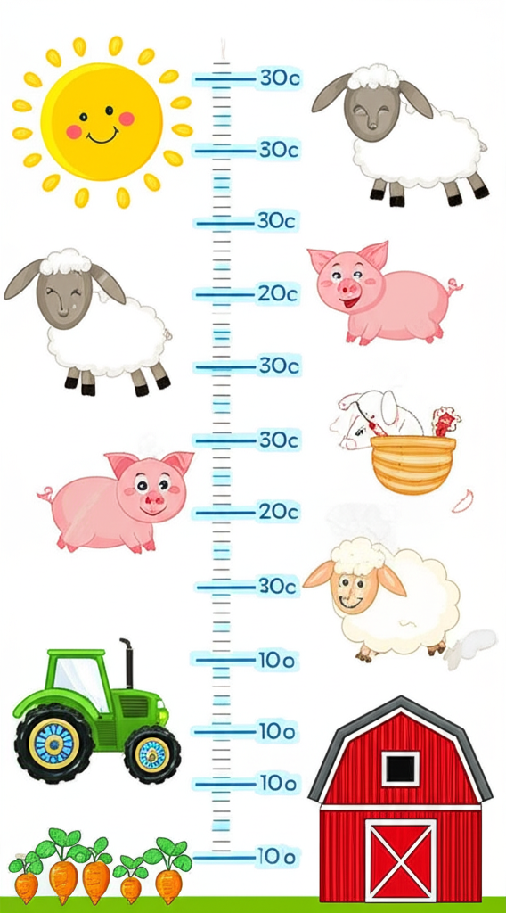 Growth chart featuring farm symbols and upward trends