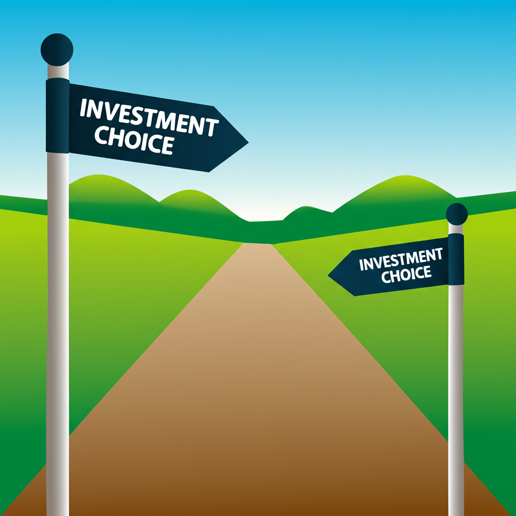Illustration of two diverging paths representing the choice between dividend stocks and growth stocks in investment planning