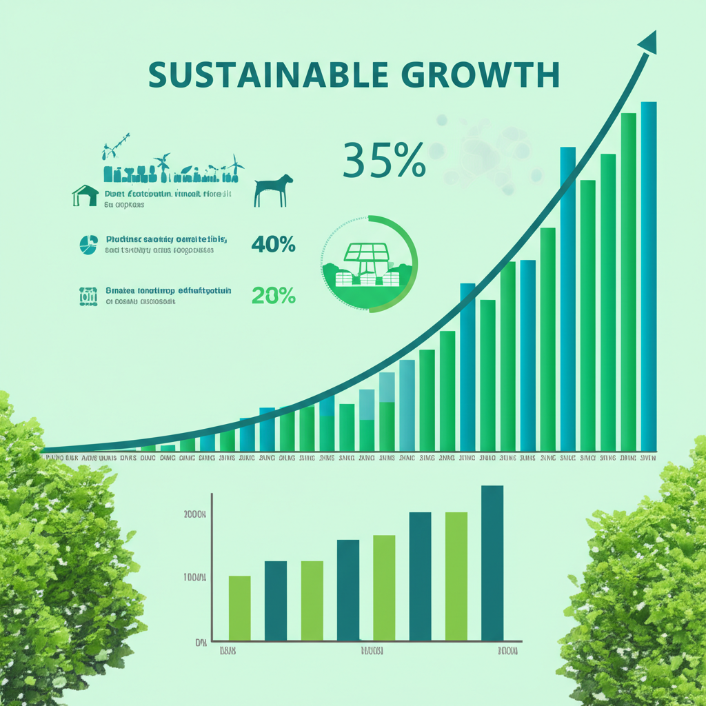 Data charts showing sustainable growth trends in ESG ETF performance, carbon reduction metrics, and global investment flows