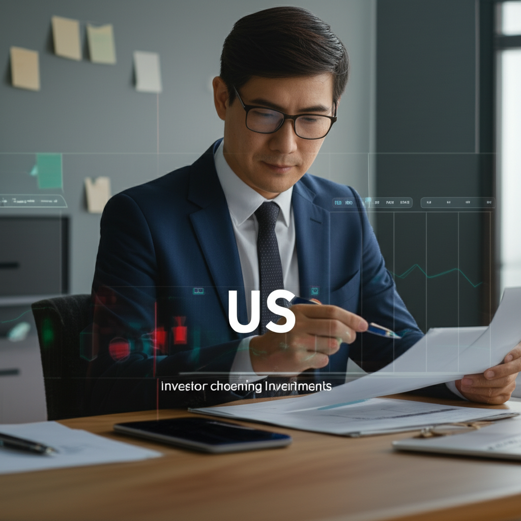 US investor deciding on index fund or ETF investments with charts and graphs