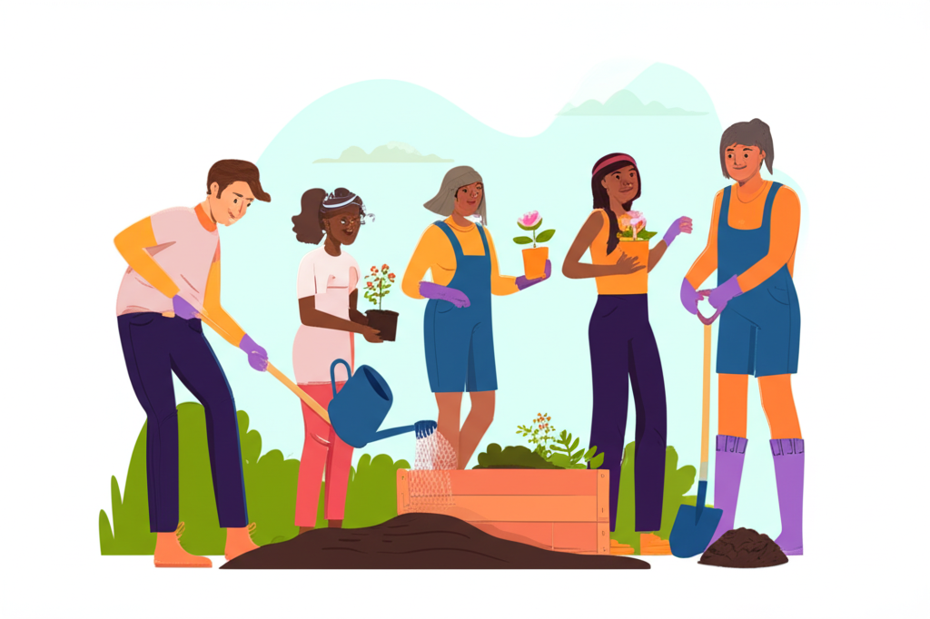 Diverse people building community, representing collaborative efforts in social impact through investments in American neighborhoods