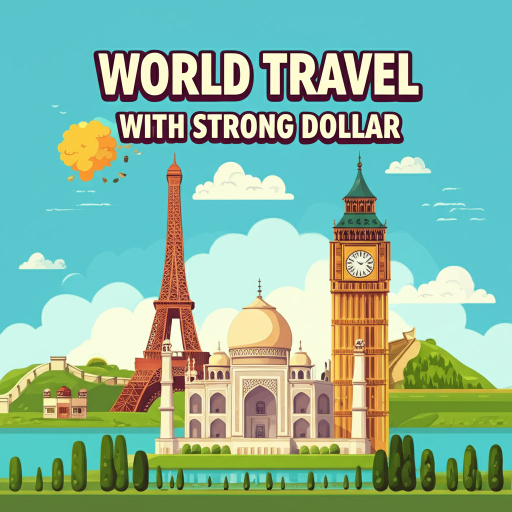 World map highlighting international travel benefits with a strong US dollar for American tourists